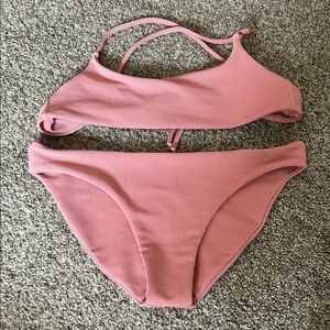 Skatie Ribbed Pink Two-Piece Bikini Set